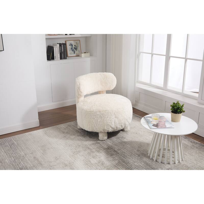 Fabric Armless Accent Chair with Curved Backrest & Solid Wood Legs