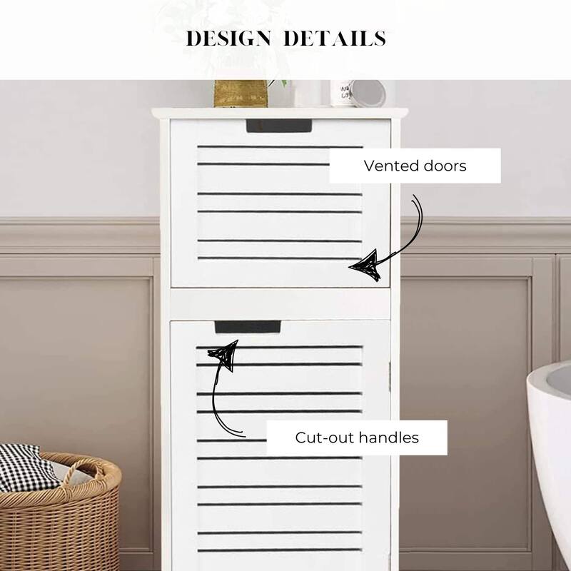 Miami White Bathroom Linen Storage Cabinet Vented Door and Drawer - 14.7"L x 11.13"W x 32.12"H