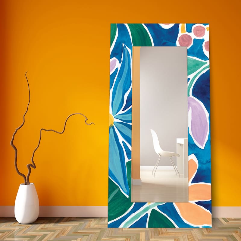 "Tiki Square" Rectangular Beveled Mirror on Free Floating Printed Tempered Art Glass - 72" x 36"