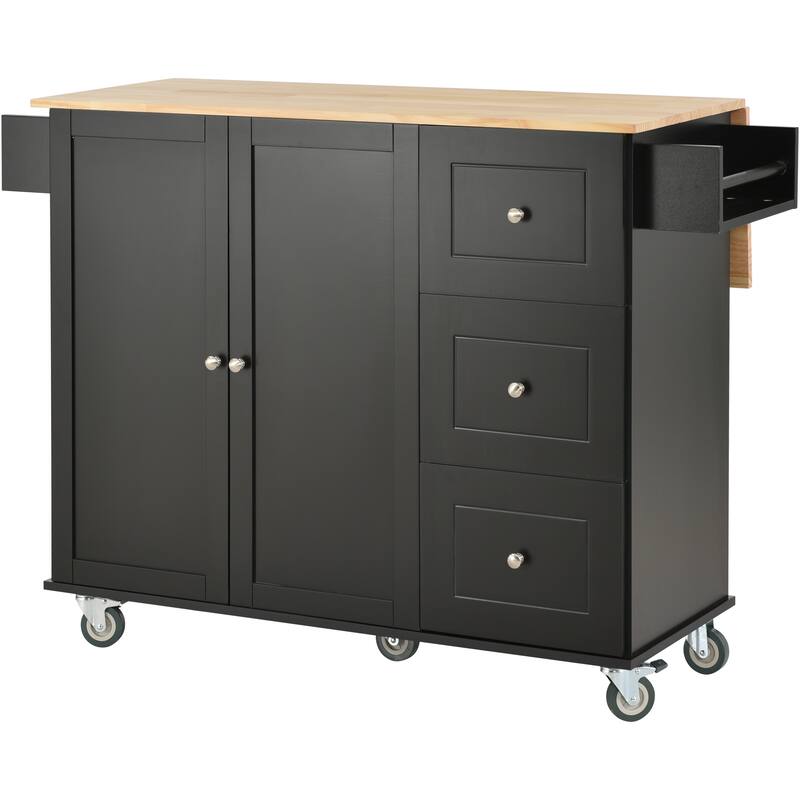 Rolling Mobile Kitchen Island With Solid Wood Top And Locking Wheels(no include stool)