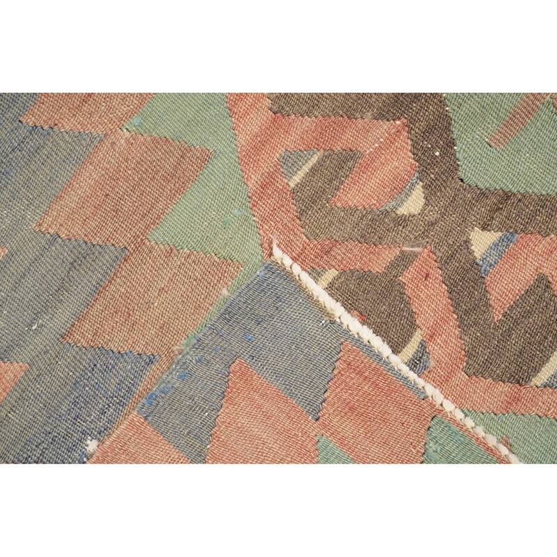 Hand Woven Oriental 100% Wool Carpet Southwestern Tribal Green Kilim Area Rug - 9' 6'' X 4' 10''