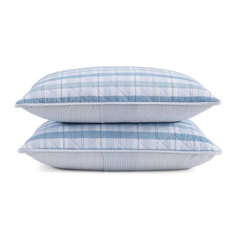 Tommy Hilfiger Dreamy Plaid Cotton Reversible Blue Quilt Set