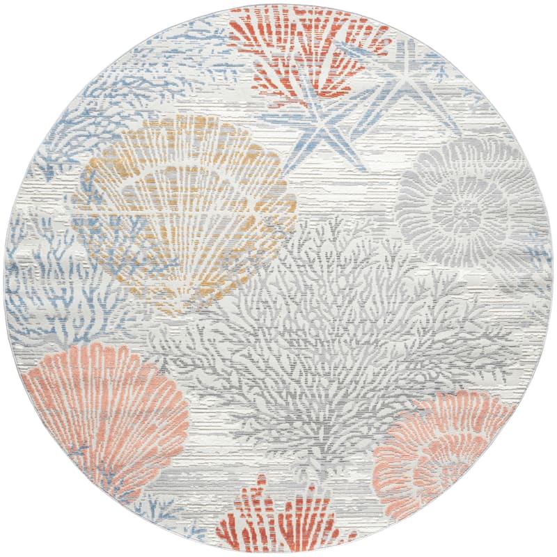Nourison Pompeii Coastal Beach Shells and Coral Area Rug - 7'10" x Round - Multicolor