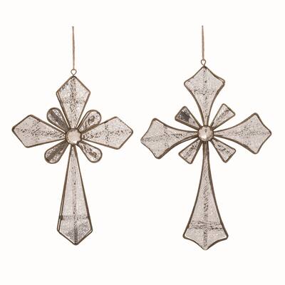Transpac Plastic Cross Ornament Set of 2 Christmas Home Decorations - Multicolor