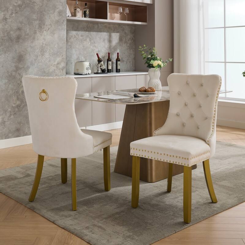 Roomfitters Upholstered Dining Chairs Set of 2 with Nailhead Trim and Gold Legs, Modern Side Chairs for Kitchen