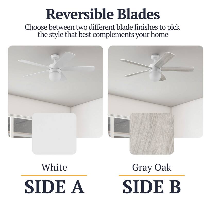 52" Prominence Home Ardrey Kell Modern Indoor LED Ceiling Fan with Light, Remote Control, Dual Mounting, Dual Finish Blades