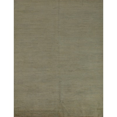 Green Solid Gabbeh Modern Area Rug Hand-Knotted Wool Carpet - 5'2" x 6'2"