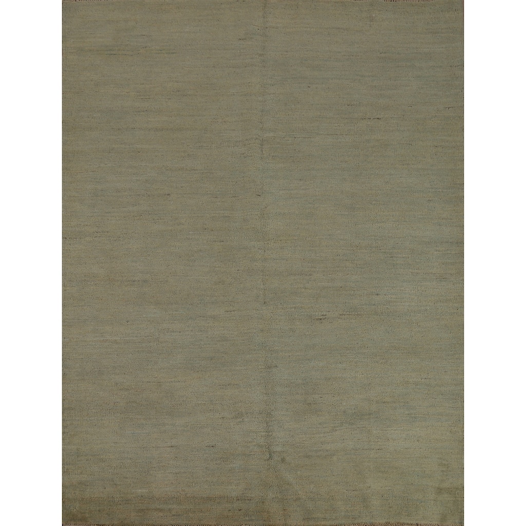 Green Solid Gabbeh Modern Area Rug Hand-Knotted Wool Carpet - 5'2" x 6'2"