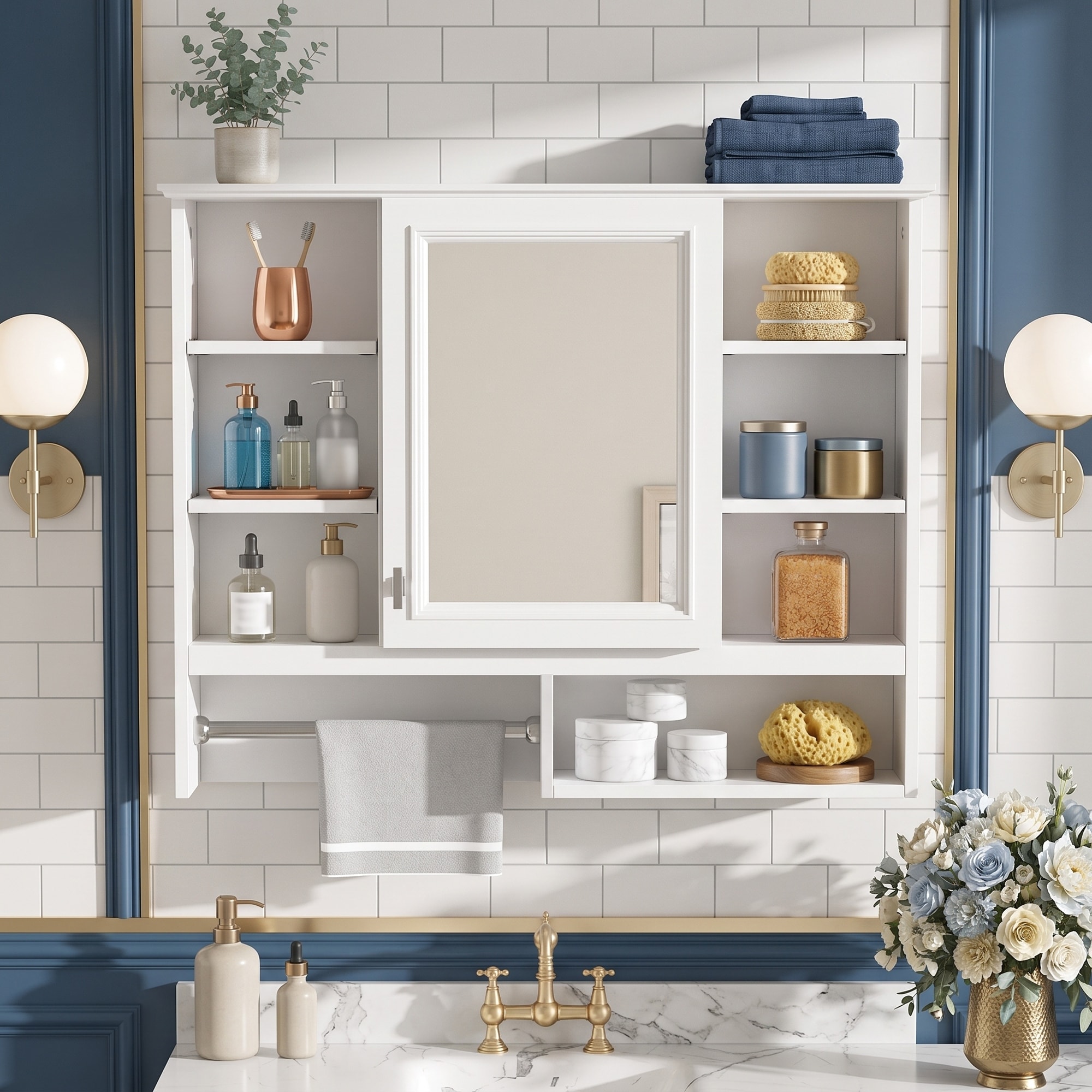 Wall Mounted Rectangular MDF Bathroom Storage Cabinet with Mirror