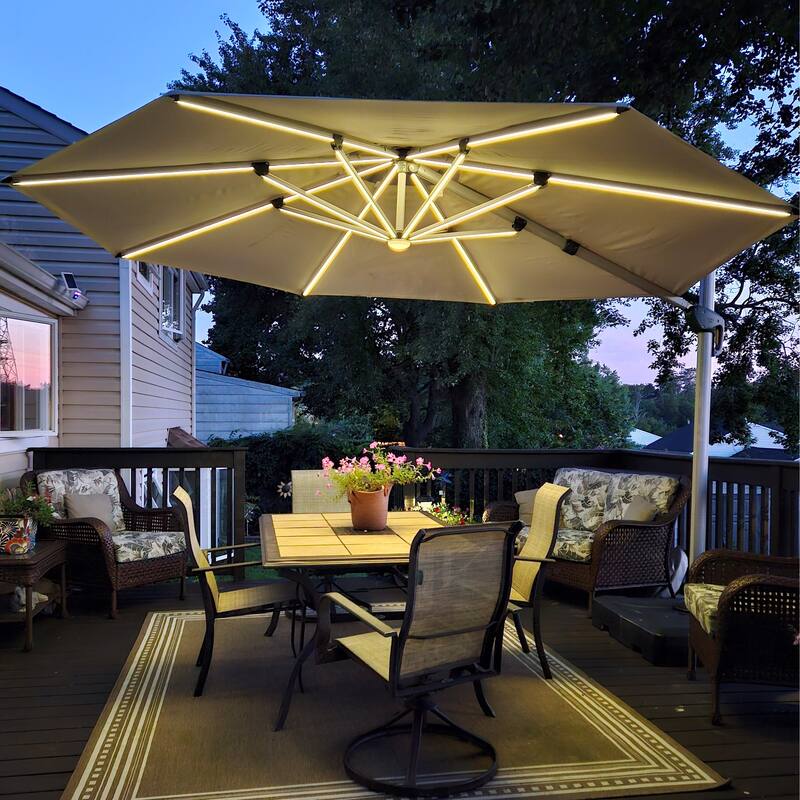 PURPLE LEAF 11 ft Double Top LED Round Patio Cantilever Umbrella