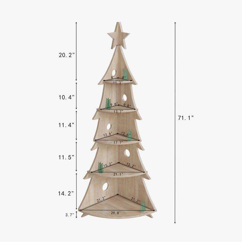 Bookshelf 5-Tier Corner Bookshelf, Solid Wood Bookcase - 71.1"