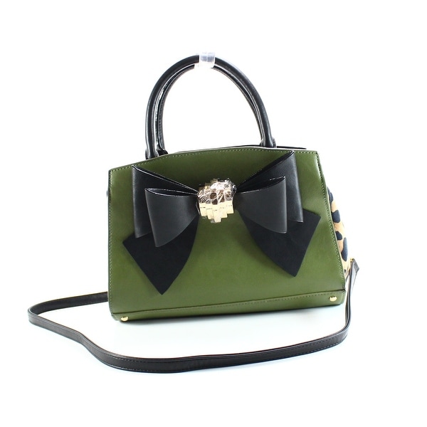 Betsey Johnson Green Black Leopard Removable Bow Satchel Betsey Johnson Green Black Leopard Removable Bow Satchel Handbag