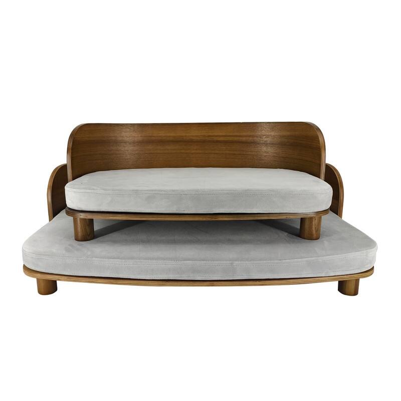 Elevated Dog Bed Curved Wood with Waterproof Soft Cozy Cushion Stool