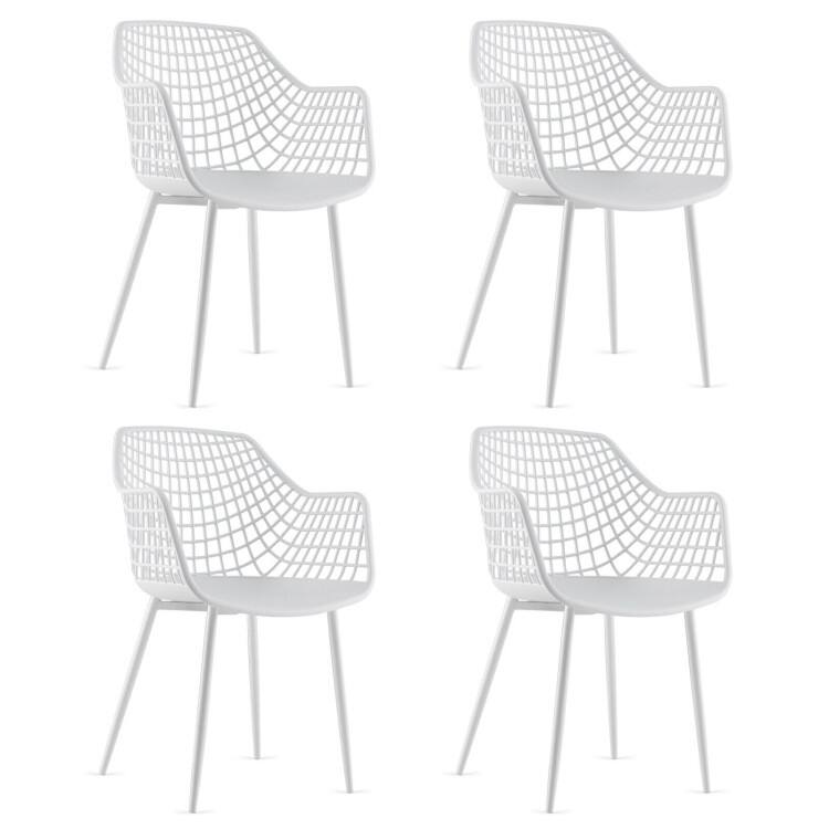 Set of 4 Heavy Duty Modern Dining Chair with Airy Hollow Backrest - 22.5" x 21" x 34" - White