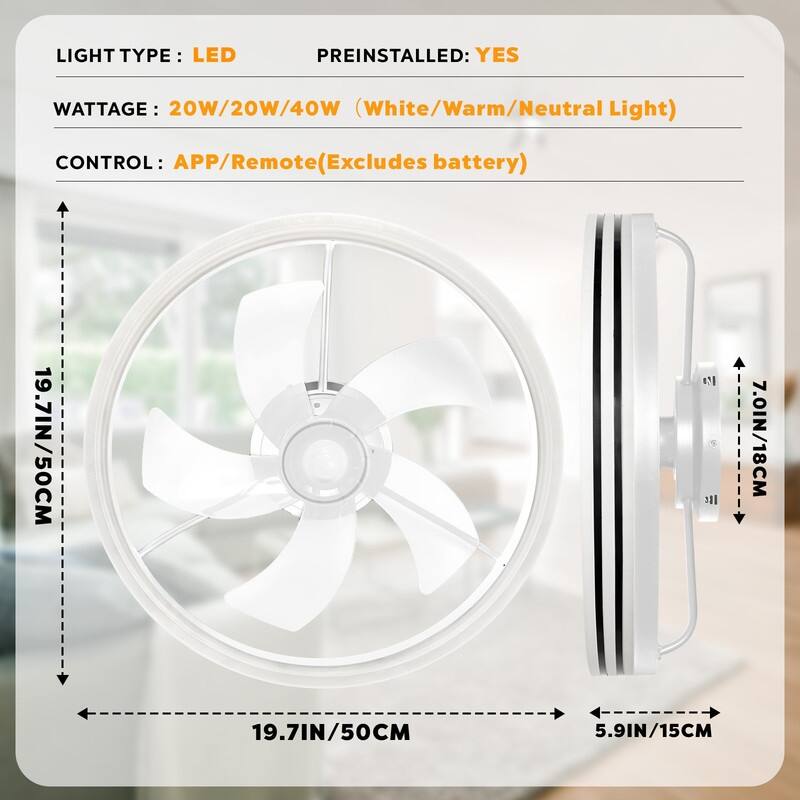 20 in. Indoor White LED Indoor Ceiling Fan with Light Remote for Small Room，Kids Room