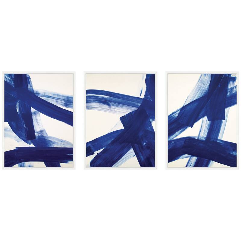 Kate and Laurel Cobalt Mark No. 1, No. 2, & No. 3 3 Piece Framed Canvas Wall Art Set by Amy Lighthall - 3 Piece Set 18x24 - White
