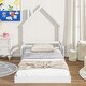 preview thumbnail 19 of 24, Twin Size Pine Wood House-Shaped Headboard Floor Bed with Handrails and Slats