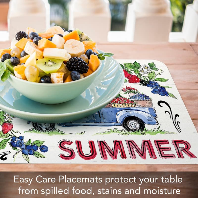 Sweet Summer 4 Pack Reversible Easy Care Flexible Plastic Placemats Made in The USA BPA Free Easily Wipes Clean