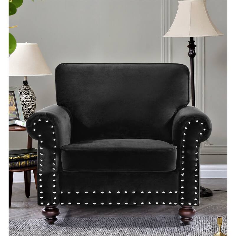 Ramos Nailhead Velvet 3-Piece Set-Loveseat Sofa and Chair