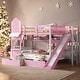 preview thumbnail 1 of 10, Full-Over-Full Castle Style Bunk Bed with 2 Drawers 3 Shelves and Slide Pink