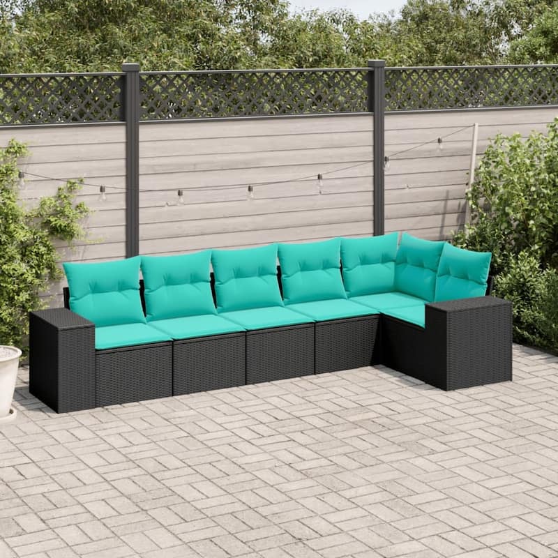 vidaXL 6 Piece Patio Sofa Set with Cushions Black Poly Rattan - 21.7 x 24.4 x 27.2-Without table