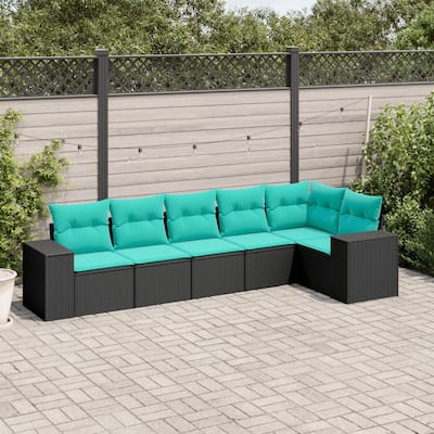vidaXL 6 Piece Patio Sofa Set with Cushions Black Poly Rattan