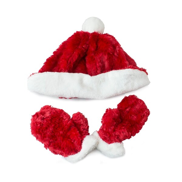 Fuzzy Wear Santa Hat & Mitten Set, Red, 12-18 Months