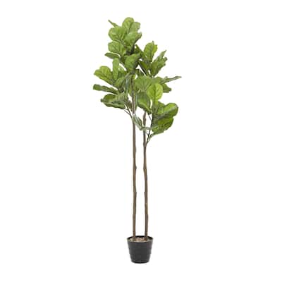 Faux Foliage Fiddle Leaf Indoor Outdoor Artificial Tree with Realistic Leaves and Black Melamine Pot - Green - Roche River Decor