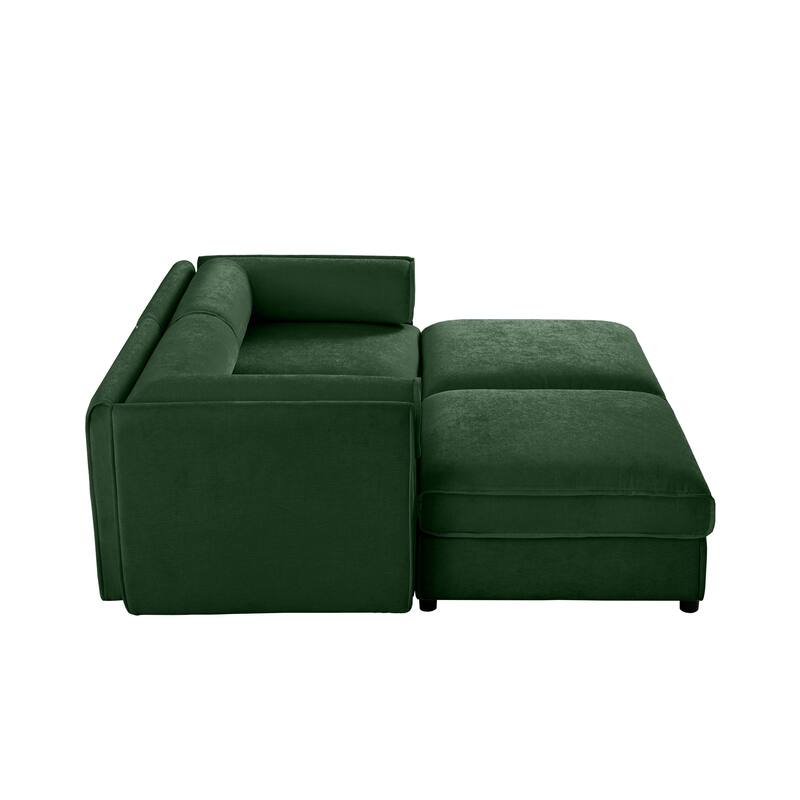 75.5" 2-Seater Chenille Sofa with 2 Ottoman Storage Seats, Cylindrical Backrest and Modular Design