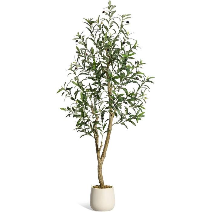 Olive Trees Artificial Indoor, 5ft Tall Faux Silk Plant with White Planter