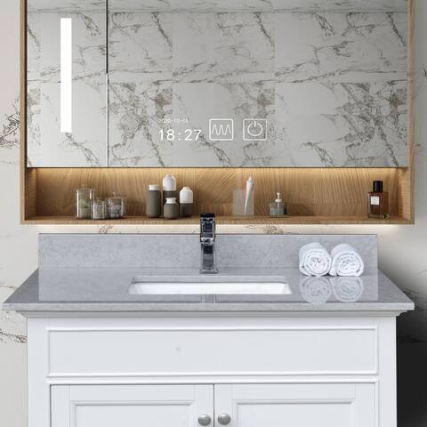 37 inches bathroom stone vanity with undermount ceramic sink and single faucet hole with backsplash