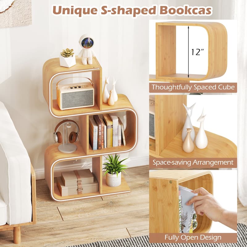 Costway 1/2 PCS 2 Tier S-Shaped Bookcase with 2 Open Cubes Geometric