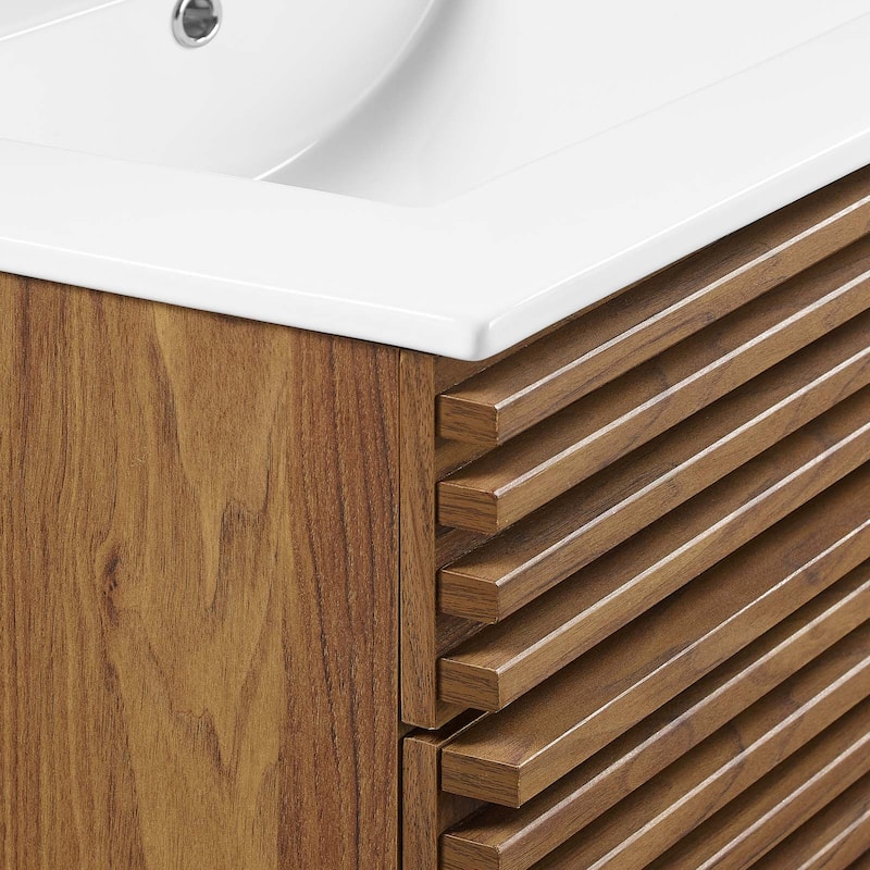 Render 24 Inch Mid-Century Bathroom Vanity With Sink in Walnut White
