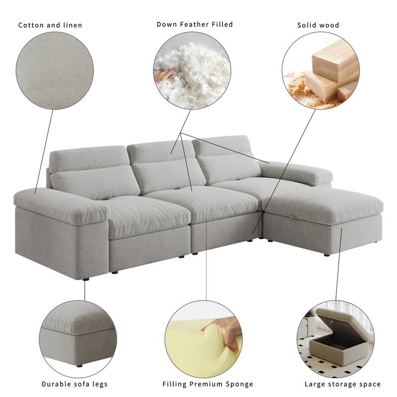 GDFStudio - 114" Modular U-Shaped 6-Seater Chaise Lounge with Reversible Layout