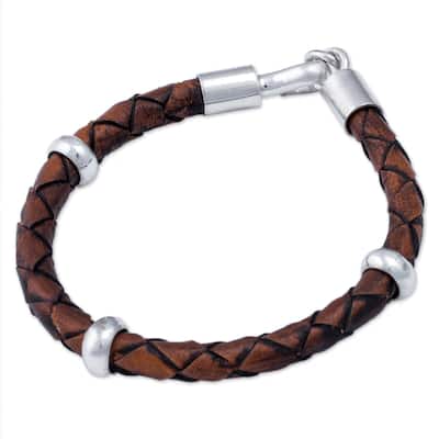 NOVICA Handmade Men's Chankas Warrior Leather Sterling Silver Bracelet (Peru) - 0.3" x 8.75"