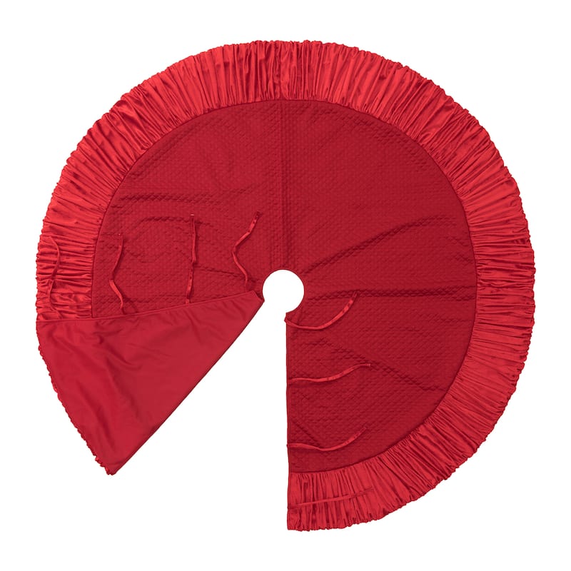 Glitzhome 72"D Oversized Deluxe Red/White Velvet Ruffled Christmas Tree Skirt
