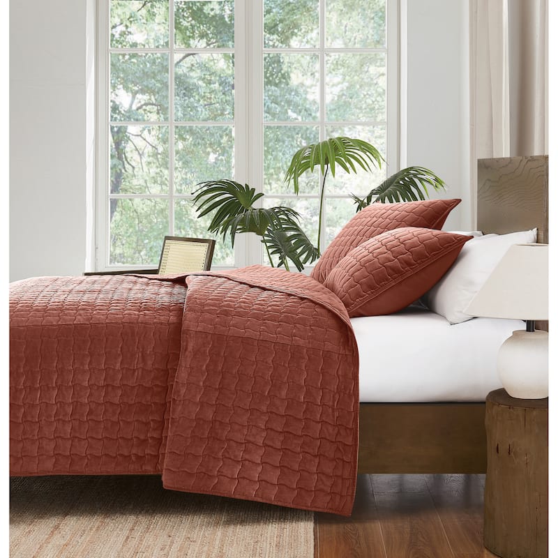 Brooklyn Loom Matte Cotton Velvet Wavy Square Quilt Set