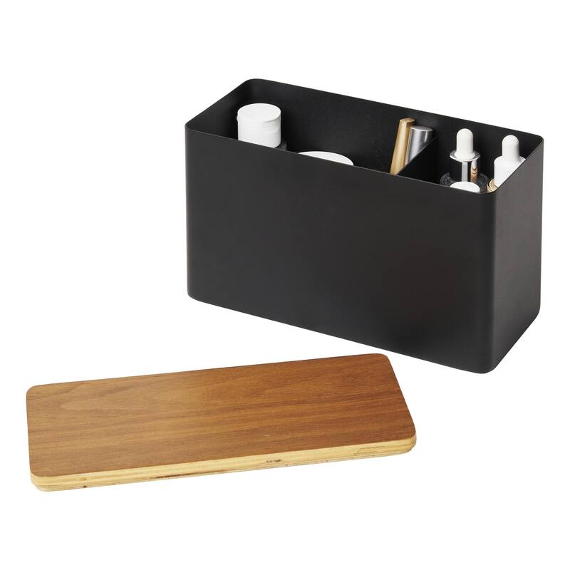 Yamazaki Home Countertop Organizer, Steel and Wood, Lid - L 4.13 x W 9.06 x H 5.51 inches - Black