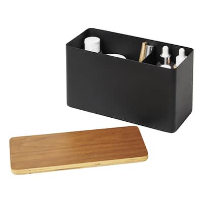 Yamazaki Home Countertop Organizer, Steel and Wood, Lid - L 4.13 x W 9.06 x H 5.51 inches