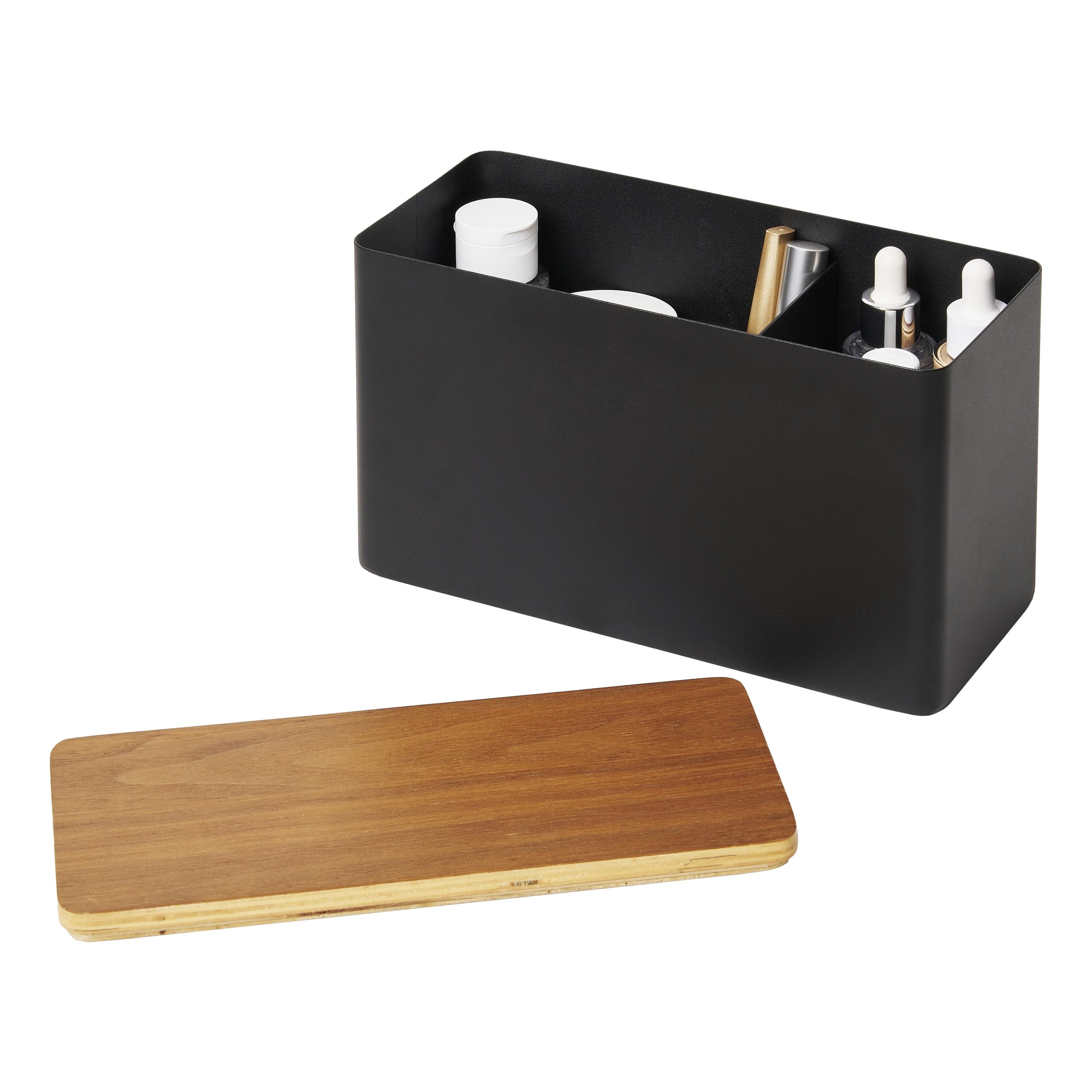 Yamazaki Home Countertop Organizer, Steel and Wood, Lid - L 4.13 x W 9.06 x H 5.51 inches
