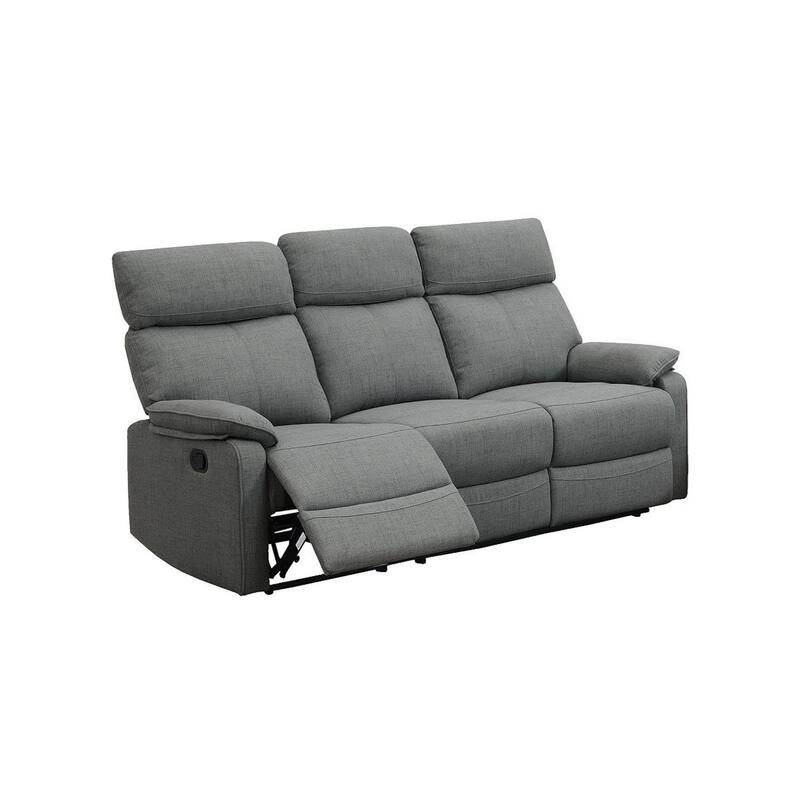 Fery 74 Inch Manual Recliner Sofa, 3 Seater, Gray Burlap Upholstery, Wood