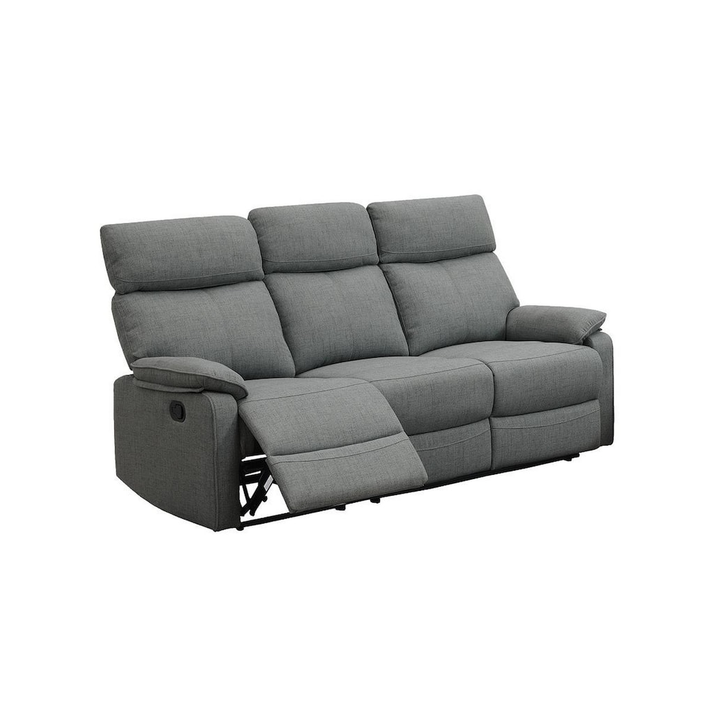 Fery 74 Inch Manual Recliner Sofa, 3 Seater, Gray Burlap Upholstery, Wood