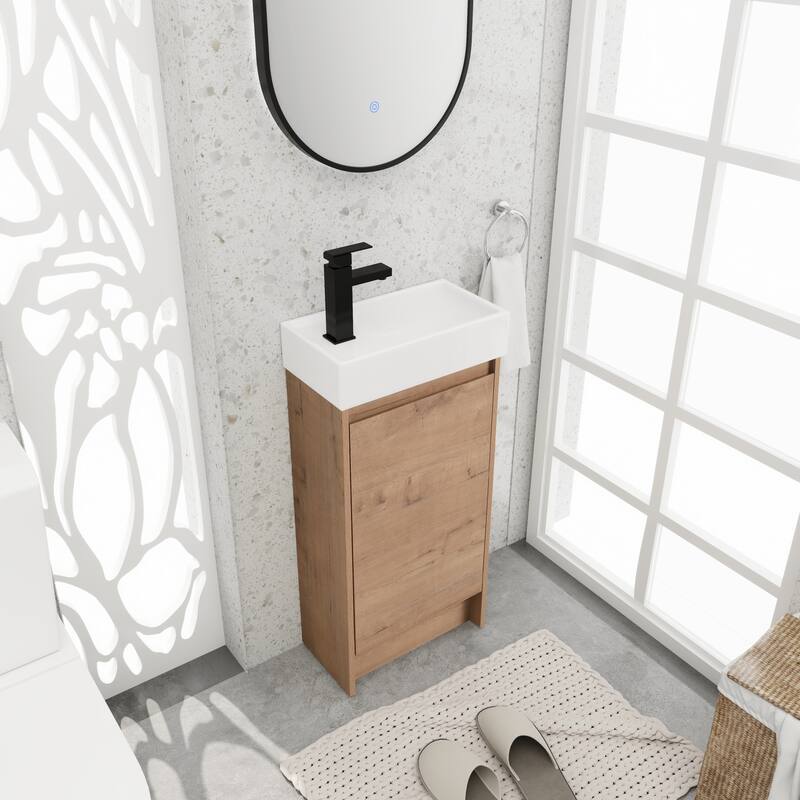 BNK 16/18 inch Freestanding Bathroom Vanity with Single Sink and Soft Close Door