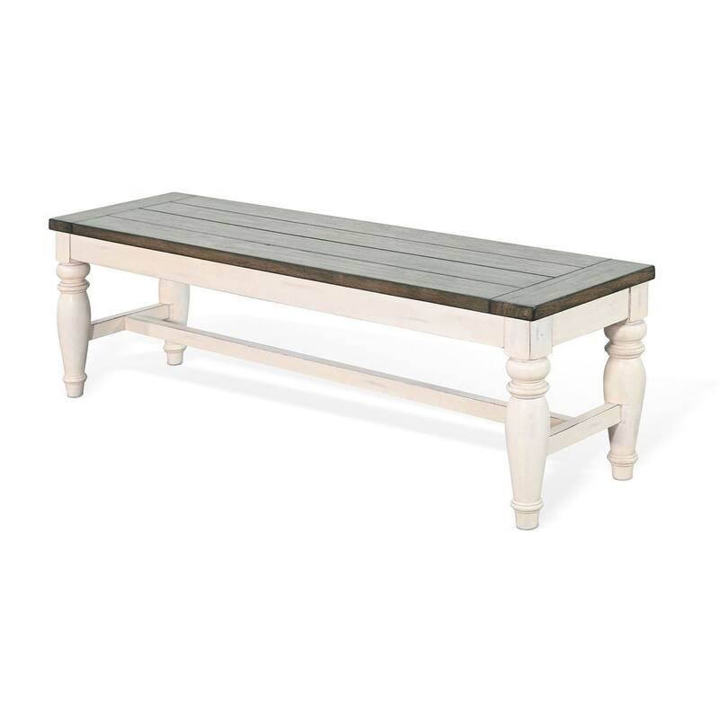 Dean Dining Bench, 52 Inch Brown Plank Seat, White Solid Wood