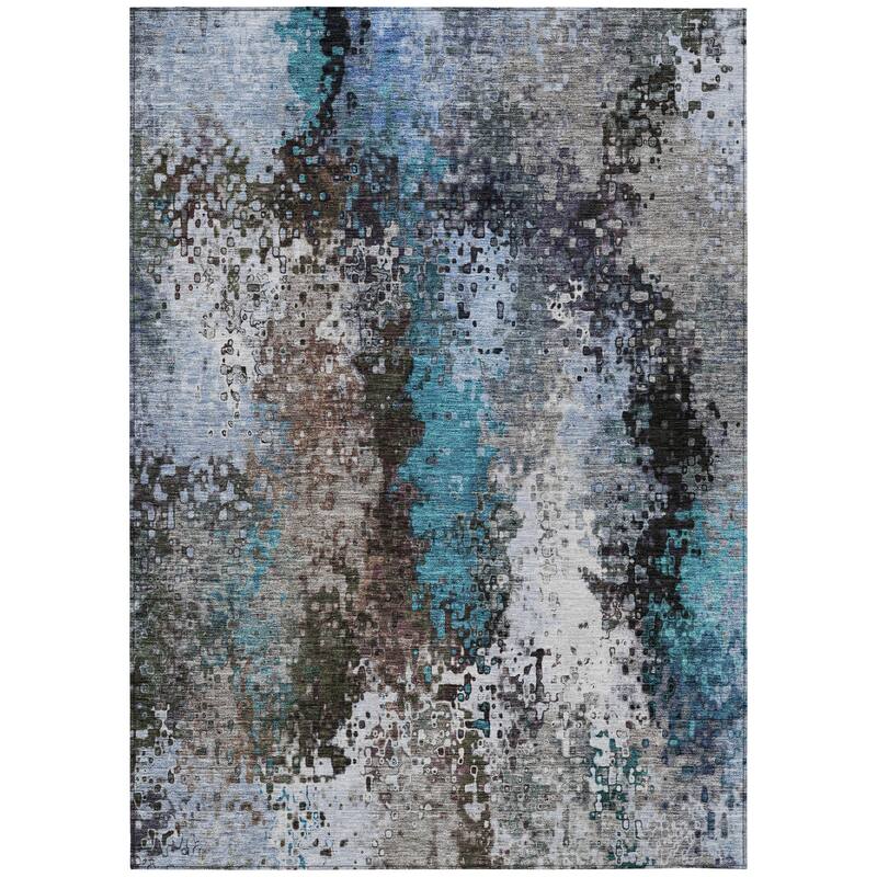 Machine Washable Indoor/ Outdoor Contemporary Abstract Chantille Rug