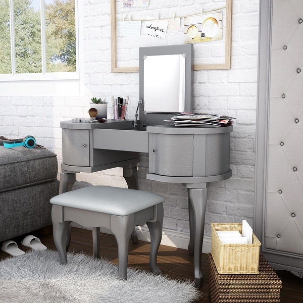 Silver Orchid Allison Silver 2-piece Wood Vanity Table Set. Opens flyout.