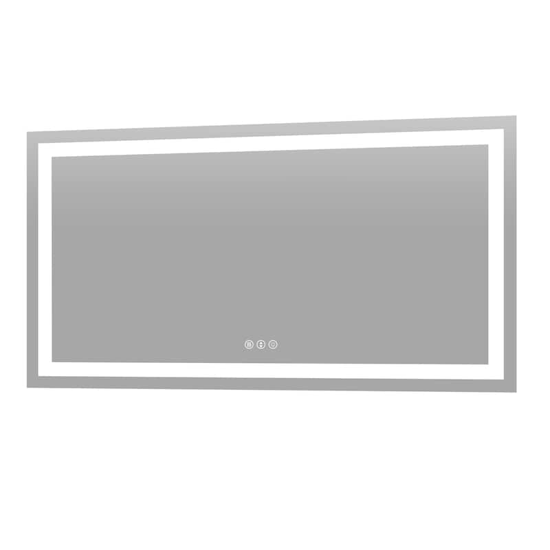 55 in. W x 30 in. H Large Rectangular Frameless Anti-Fog LED Light Wall Mounted Bathroom Vanity Mirror in White