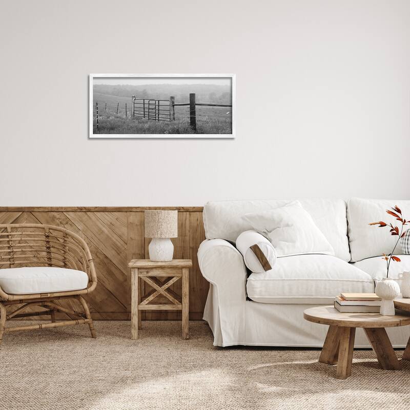 Stupell Countryside Farmland Front Gate Black White Landscape Photography Framed Wall Art - Grey