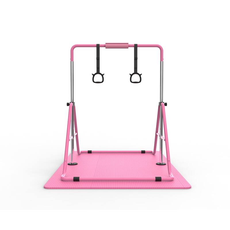 Gymnastics Bar for Kids, Gymnastics Horizontal Bar with Adjustable Height Foldable Training Bar with Mat for Home Practice