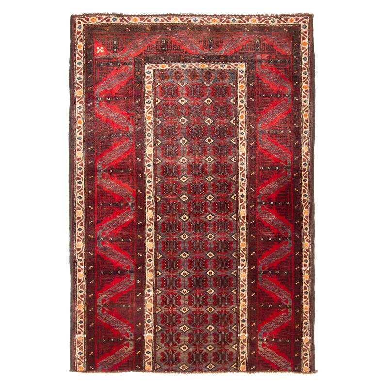 ECARPETGALLERY Hand-knotted Baluch Dark Grey Wool Rug - 3'7 x 5'5